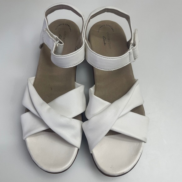 Clarks Sandals Womens 10 Loomis Chloe White Strappy Wedge Comfort Adjustable - Picture 5 of 9